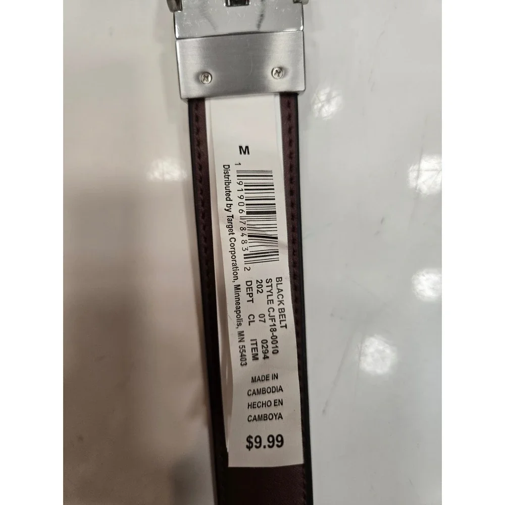 Cat & Jack Kids Black Brown Reversible Stretch Belt‎ Silver Buckle Medium NEW